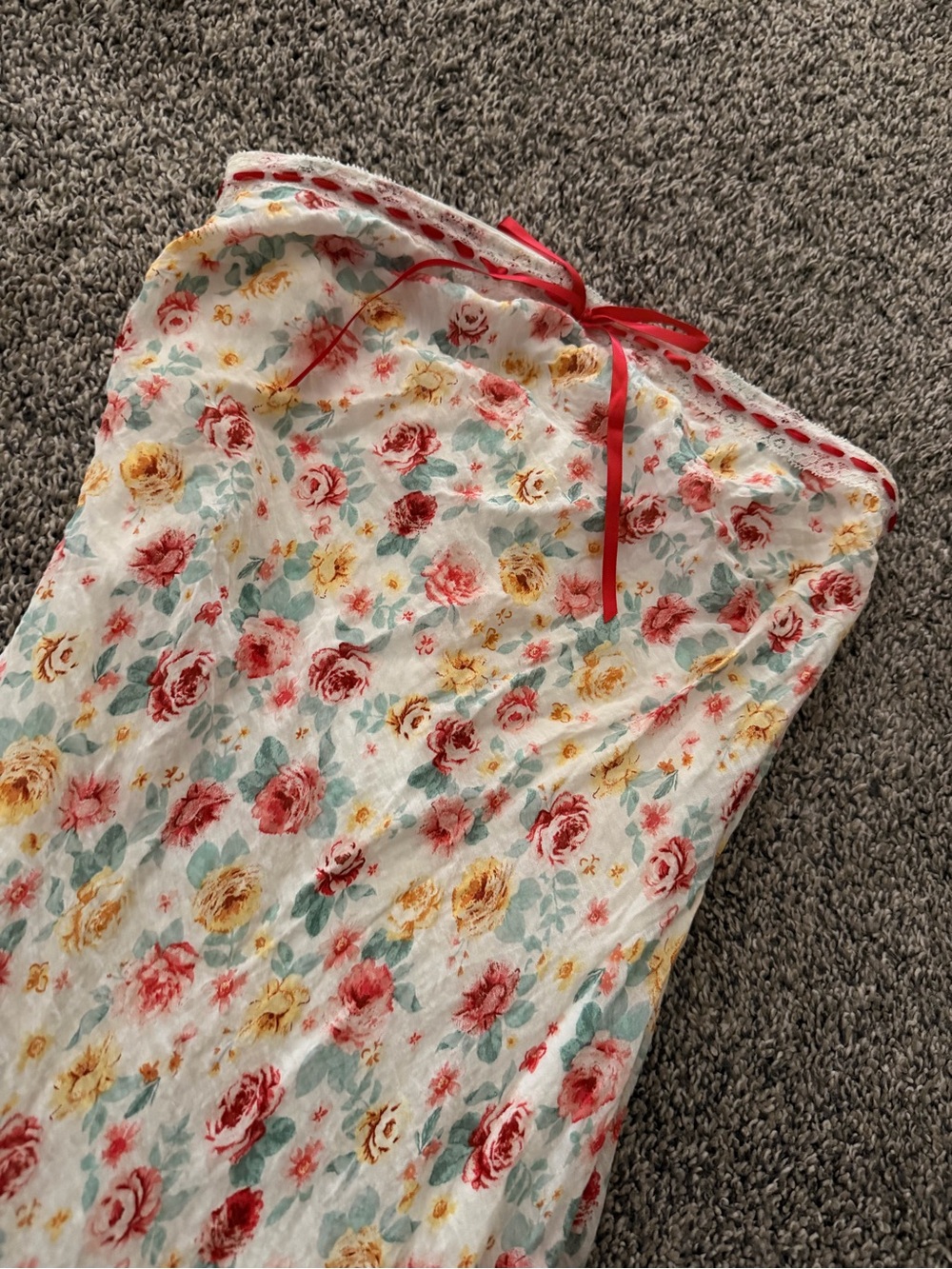 Beautiful White Lined Floral Dress (Pink, Yellow, Green Accents)